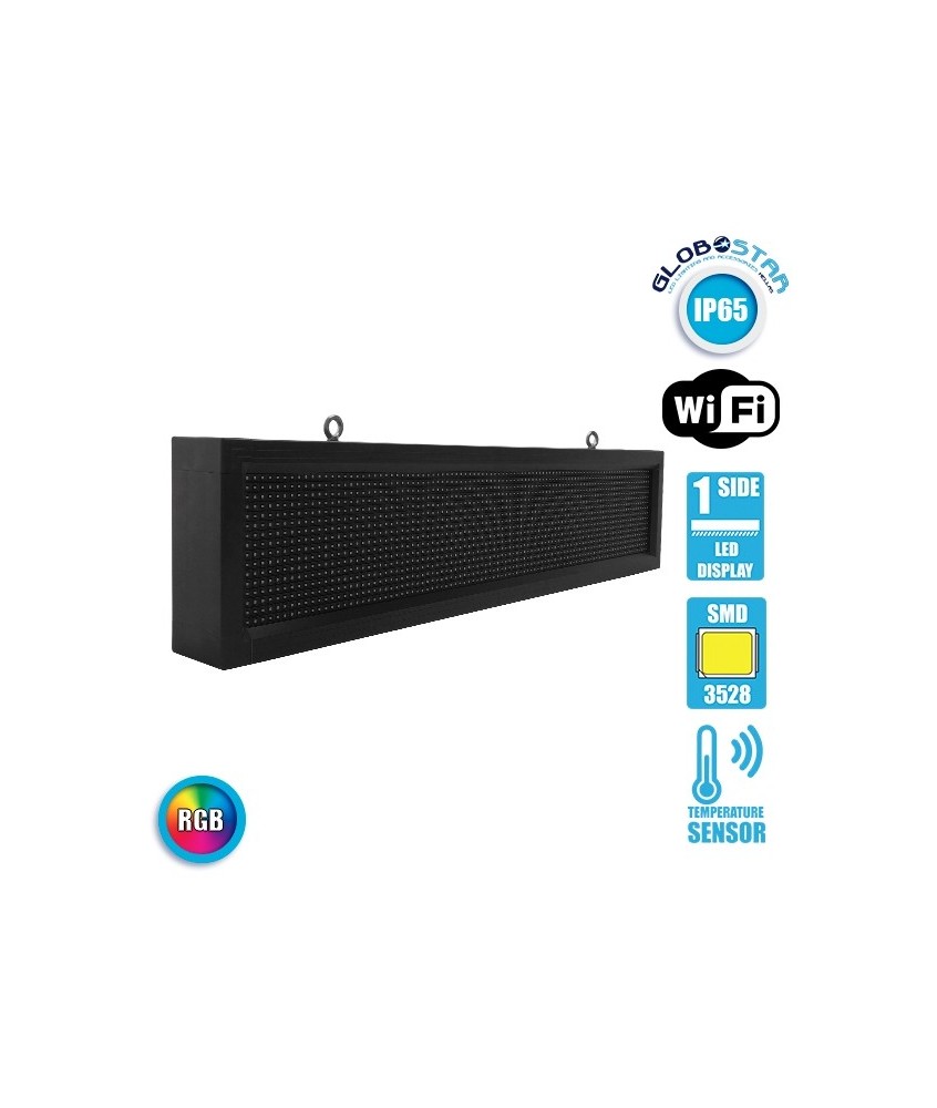 GLOBOSTAR® DISPLAY 90255 Κυλιόμενη Ψηφιακή Επιγραφή P10 Μονής Όψης LED AC 220-240V Αδιάβροχο IP65 RGBW - WiFi Control μέσω FK APP - Αισθητήρας Θερμοκρασίας & Υγρασίας - Μ104 x Π9 x Υ24cm - 2 Χρόνια Εγγύηση